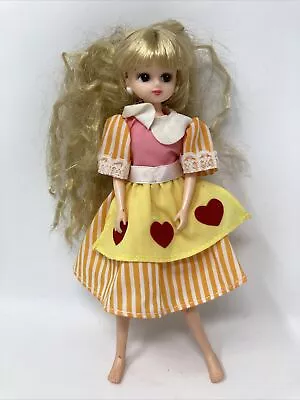 Vintage Blonde Licca Chan Takara Doll Japan 9  Striped Orange Dress Hearts • $19.99