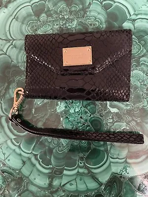 Michael Kors Multifunction Wristlet Card Phone Case Wallet In Black Patent Snake • $27.95