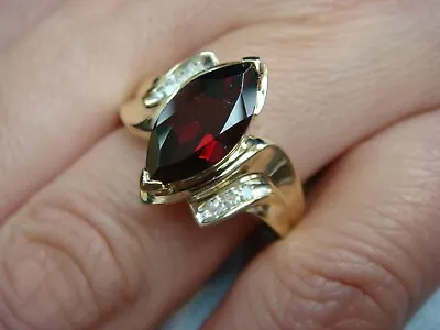 Special! 14 Kt Gold Marque Garnet And Small Diamonds Ring 6 Grams • $495