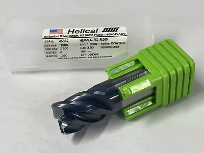 Helical 3/4  X 3/4 X 1 X 3 X .060R Solid Carbide End Mill A-Plus 5 Flute 45362 • $80