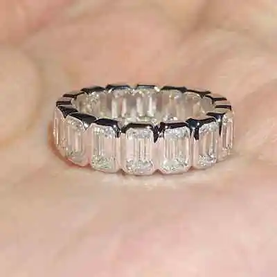 4.50 Ctw Emerald Moissanite Eternity Wedding Band Ring In 14K White Gold Plated • $175.49