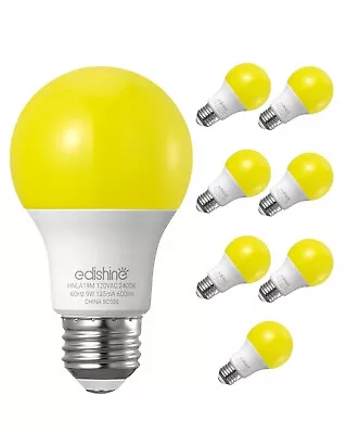 EDISHINE 8 Pack LED Bug Repelling 2400K Bulb 9W/60W Outdoor Bug Light Bulbs E26 • $14.99