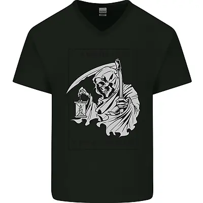 Wasted Life Grim Reaper Gothic Biker Skull Mens V-Neck Cotton T-Shirt • £8.99