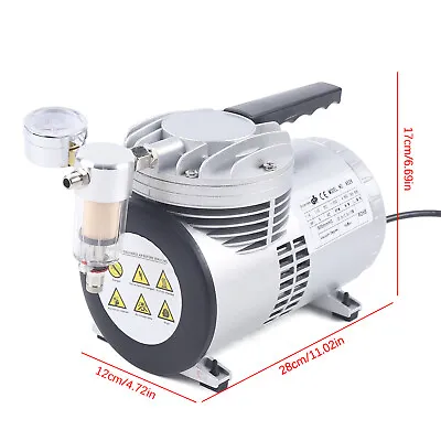 Small Lab Suction Pump Oil Free Lubrication Air Vacuum Pump W/ Gauge • £83.60