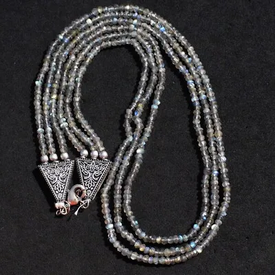 Authentic 214 Cts Natural 3 Strands Labradorite Faceted Beads Necklace SK 08E470 • $3.25