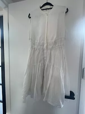 Country Road Size 14 White Linen Tiered Button Up Dress - Fully Lined • $35