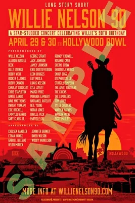 $19.99 • Buy Willie Nelson 12x18 Hollywood Bowl Poster 90th Birthday Celebration Concert 1