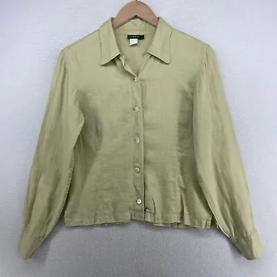 J.CREW Blouse Size 4 Linen Button Up Long Sleeve Collared Apple Green • $6.99