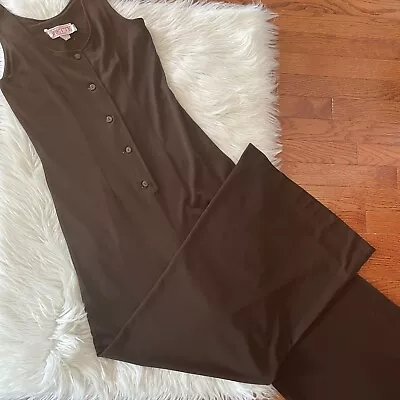 Vintage Cirette Brown Flares Pantsuit Jumpsuit Romper 70s Buttons Size Small • $74.95