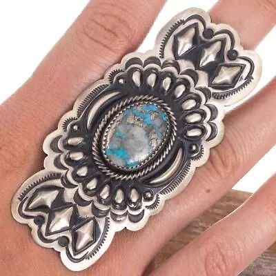 XXL HUGE MORENCI TURQUOISE Ring Sterling Silver Native American 11 Old Pawn Styl • $271.01