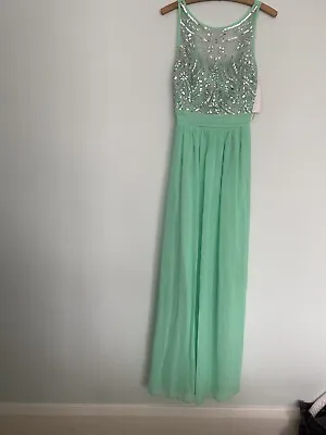 Quiz Mint Green Mesh Sequin Party Prom Formal Evening Dress Size 10 • £20