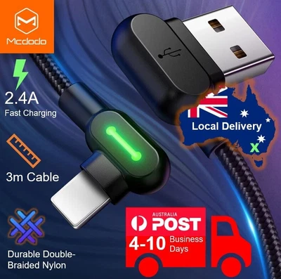 $17.99 • Buy 3M MCDODO IPhone Cable 90 Degree 2.4A Fast Charging 4-10 DAYS QUICK DELIVERY AU