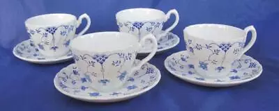 4 Myott Finlandia Staffordshire  Cup And Saucer Sets Blue White 1982 England • $36