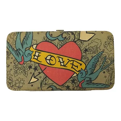 Ed Hardy Hard Case Fabric Wallet Clutch Heart Love Bluebirds Tiger Parcel • $21.25