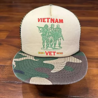 Vintage Vietnam Vet Veterans Militaria Army Camo Snapback Hat Trucker Mesh USA • $20