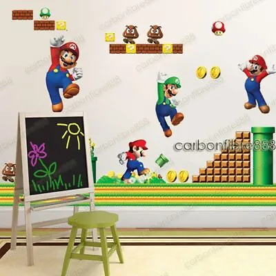 SUPER MARIO Bros Wall Sticker Children Kids Game Boys Playroom Bedroom Decor • $8.83