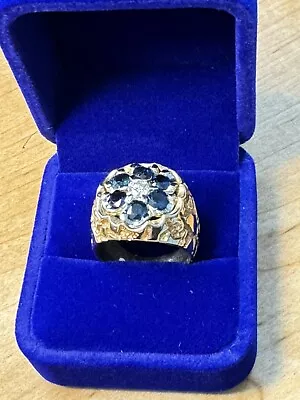 Man`s 14 Yellow Gold Nugget Sapphire`s And Diamond Ring • $1000