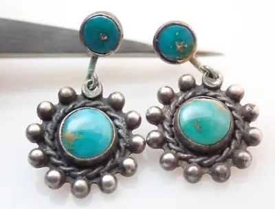 Vintage Navajo Royston Turquoise Sterling Silver 1  Dangle Earrings • $74.95