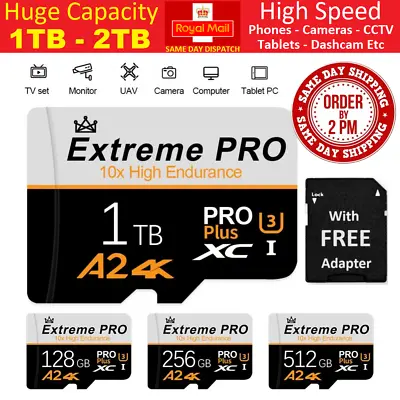 Micro SD Memory Card Class 10 U3 A2 64GB 128GB 256GB 512GB 1TB + Free Adapter • £14.99