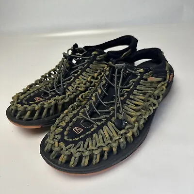 Keen Uneek Mens 12 Sandals Cord Braided Rope Black Green Camo TrailSport 1014619 • $52.97