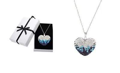 $12.99 • Buy Blue And White Bubble Heart Necklace In Sterling Silver Made With Swarovski