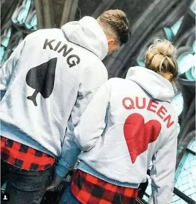 King & Queen Couple Matching Hoodie Hooded Sweater Sweatshirt Anniversary Love • $17.59