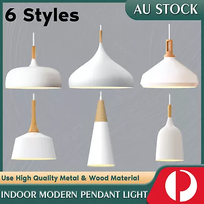 Modern Pendant Light Nordic Wooden Ceiling Lamp Restaurant Studio E27 White • $89