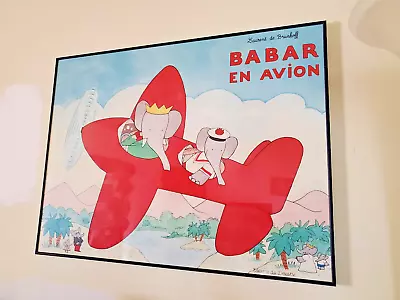 Vintage BABAR EN AVION Poster By Laurent De Brunhoff Professional Framing • $105.26