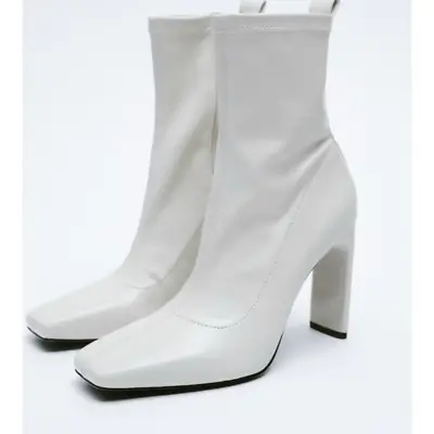 Zara Womens Euro Off White Mid Height 4” Boot Sz 38 (7.5) Zip Closure • $39