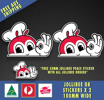 Jollibee Style Ok Peeking Sticker X 2 100mm Wide Filipino Jdm Novelty Funny • $7.95