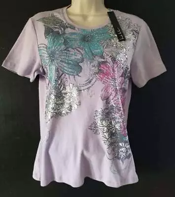 Nicole Miller Womens Sz S Graphic Light Purple Print T-Shirt Top NEW NWT • $16.16