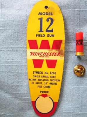 Winchester Model 12 Original Hang Tag And Winchester AA Shell Tie Tack NICE ! • $43.01