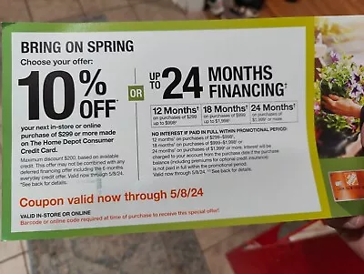 Home Depot Coupon 10% Off Or 24 Months Finance With HD Credit Card. Exp 5/8/24 • $24.88