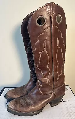 Tony Lama Vintage Style #6420 Brown Leather Buckaroo 16  Tall Cowboy Boots 10 D • $74.99