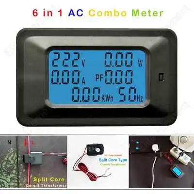 AC Multi Meter Voltmeter 220V Ammeter 100A Split Core Current Transformer 6in1 • $22.50