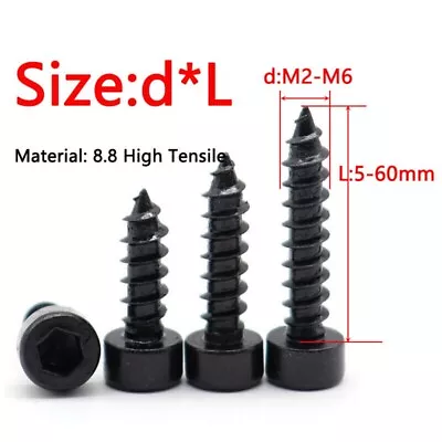 M2-M6 Cap Head Hex Socket Screws Bolts Self-Tapping Bolts Black High Tensile 8.8 • £1.54