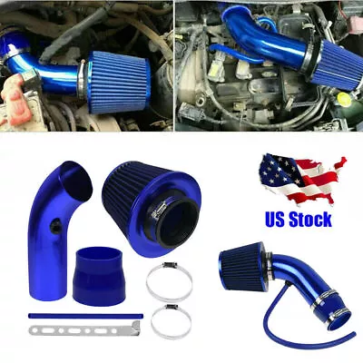 76mm Blue Car Cold Air Intake Filter Induction Kit Pipe Power Flow Hose System • $35.99