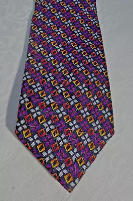 Vitaliano Pancaldi Mens 100% Silk Purple/Burnt OJ Geo Tie Italy 3.75 W X 60  EUC • $27