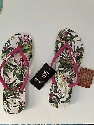 Victoria's Secret Nwt Women Large 9-10 Havaiana's Tropical Print Pink Flip Flops • $33.89