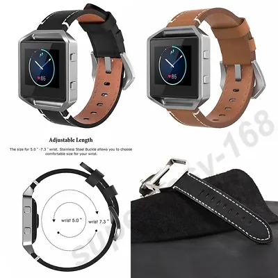 $23.69 • Buy Genuine Leather Watch Band Wrist Strap Bracelet+ Metal Frame For Fitbit Blaze