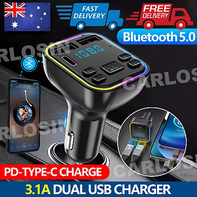 Bluetooth 5.0 Radio Car Kit Wireless FM Transmitter Dual USB Charger MP3 Player • $10.25