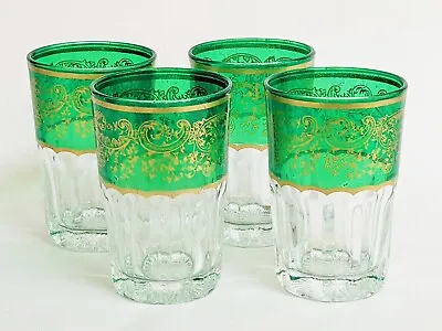 Moroccan Tea Glasses Green Drinking Juice Glasses Set Of 4 • $25