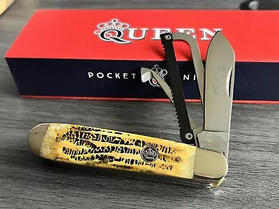 Queen Gamecock Folding Pocket Knife - Winter Bottom Bone Handles - Rooster Knife • $48
