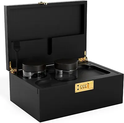 £34.99 • Buy Black Stash Box With Lock: Includes Rolling Tray, 2 Glass Jars & More