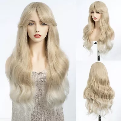 Long Wavy Wig With Fringe For Women Heat Resistant Synthetic Blonde Wig 26 Inch • £14.99