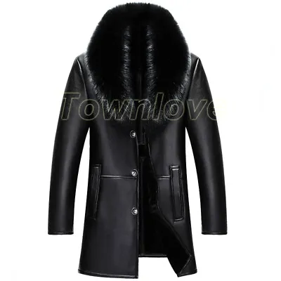 Mens Real Fox Fur Collar Coat Real Sheepskin Leather Jacket Winter Warm Overcoat • $116.68