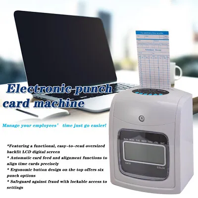 Office Punch Card Machine LCD Employee Attendance Punch Time Clock With 50 Cards • $89