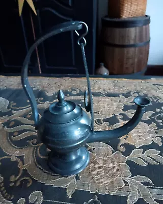 1800s STUDENT PEWTER WHALE OIL LAMP • $62