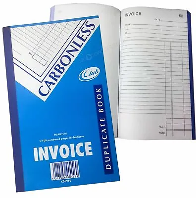 6 X Carbonless Dupicate Invoice Book By Club 8.5inches X 5 (NCR. K56910 Sim) • £33