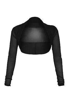 £8.79 • Buy Womens Mesh Shrug Black Chiffon Bolero Sheer Long Sleeve Crop Cardigan Girls Top